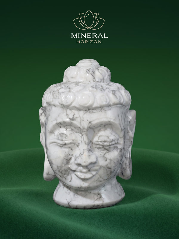 Grande tête de Bouddha en howlite – refuge de quiétude