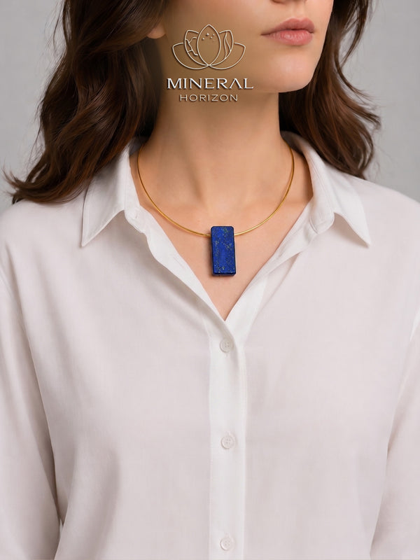 Pendentif rectangle en lapis-lazuli lisse et brut