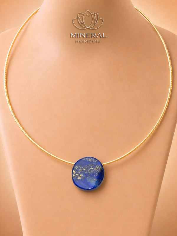 Pendentif rond en lapis-lazuli lisse et brut
