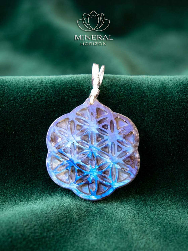 Pendentif géométrie sacrée - Fleur de vie en labradorite