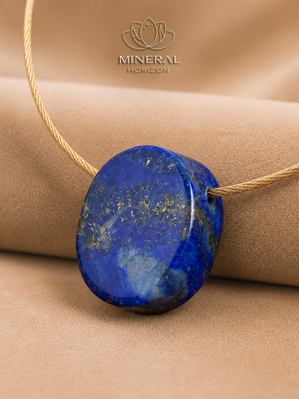 Pendentif rond en lapis-lazuli lisse et brut