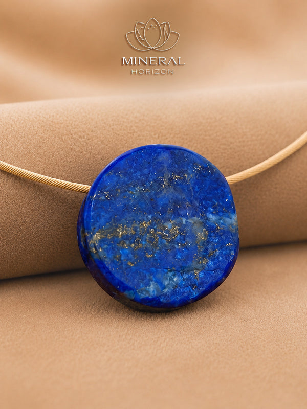 Pendentif rond en lapis-lazuli lisse et brut