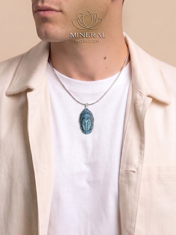 Pendentif - Tête de bouddha en labradorite