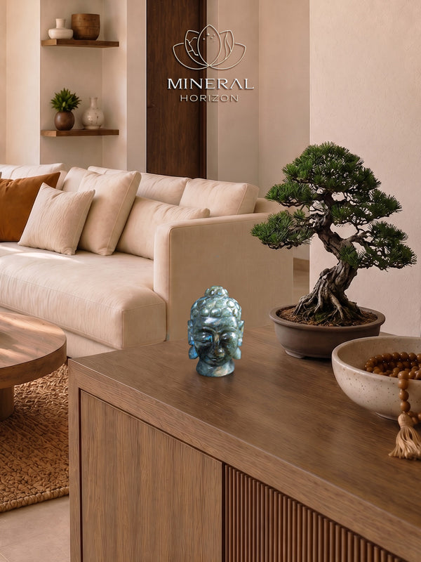 Grande statue - Tête de bouddha en labradorite